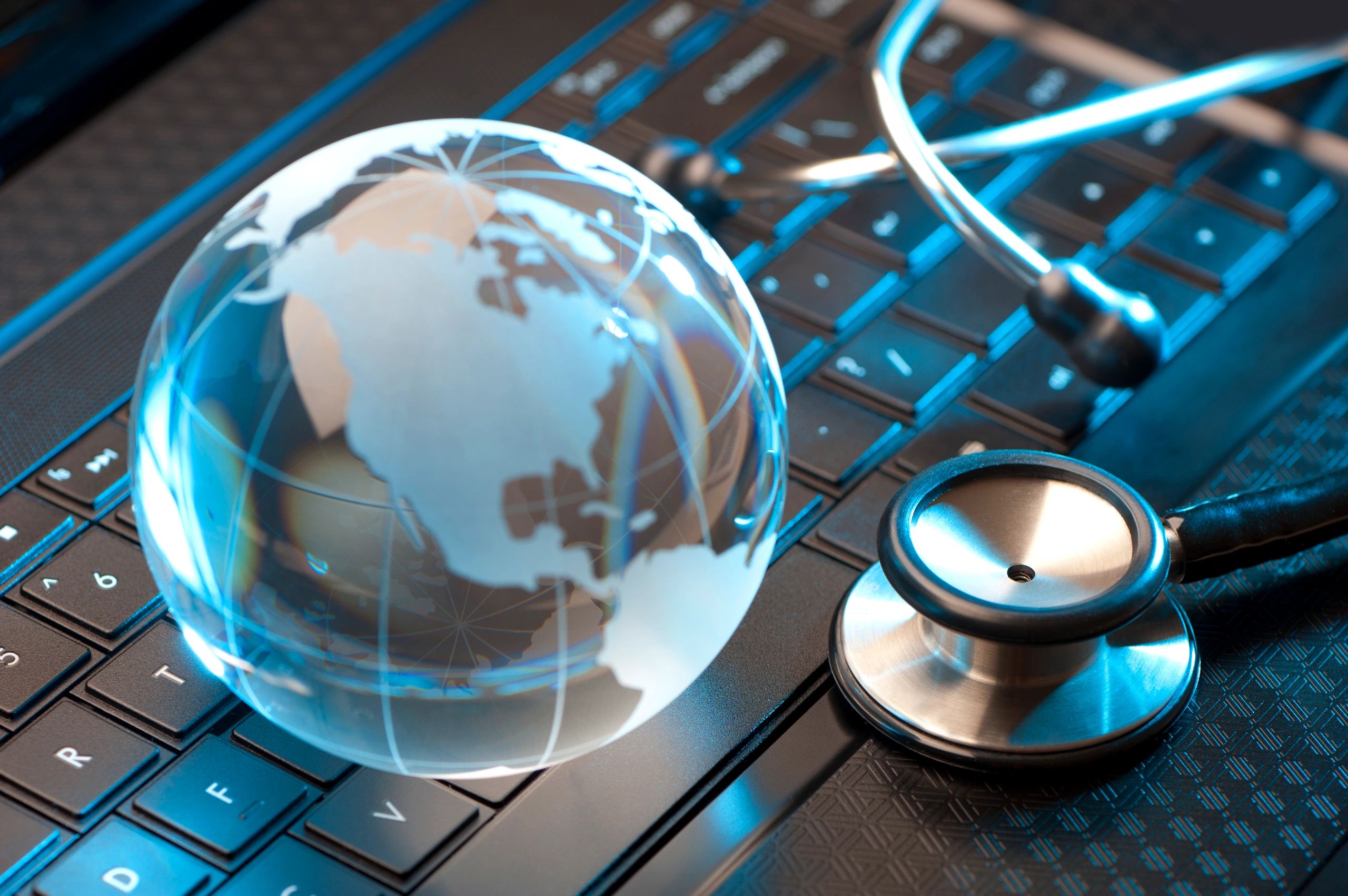 Stethoscope on laptop representing healthcare technology